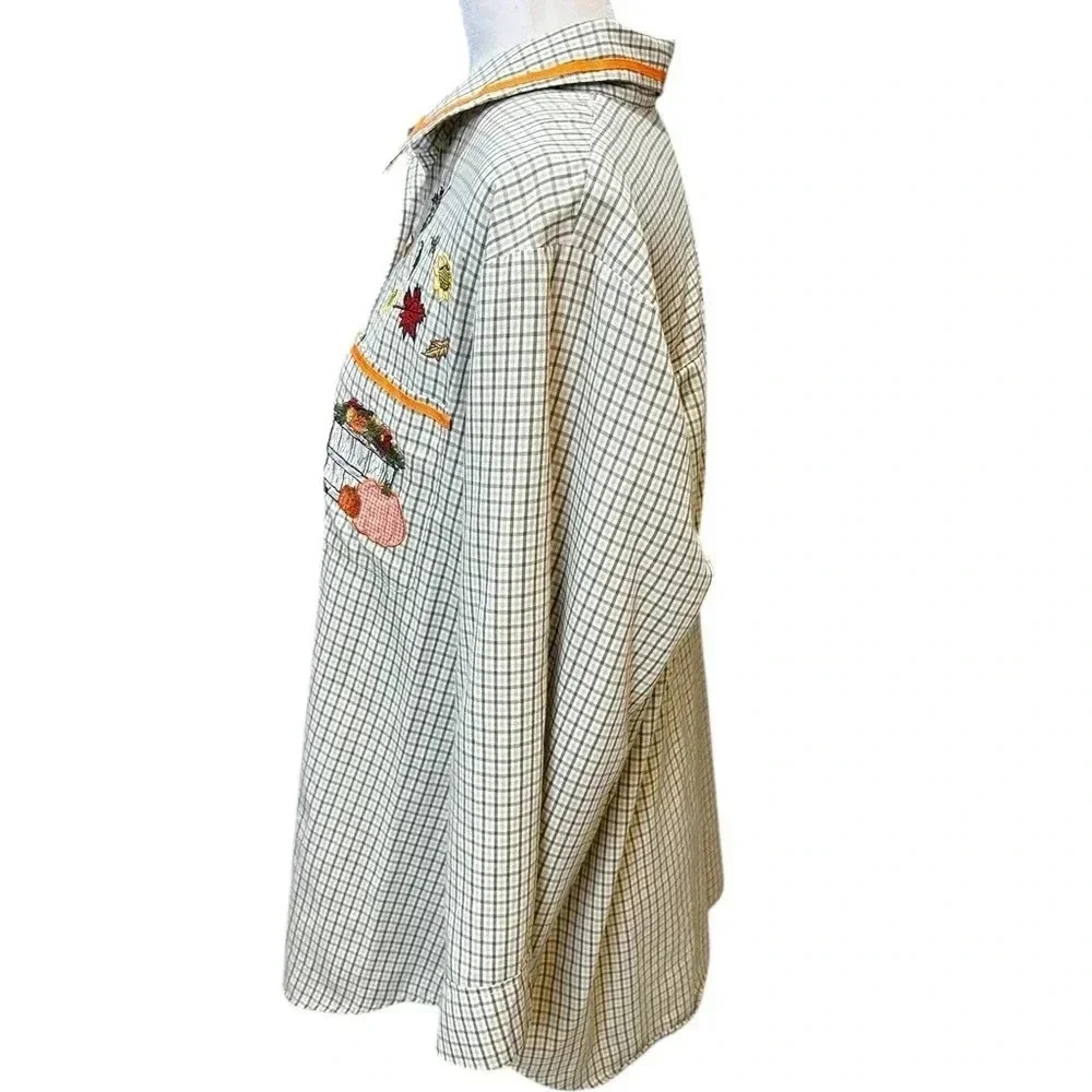 Karen Scott Long Sleeve Gingham Button Up Fall Festive Size XL - Picture 3 of 8
